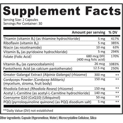 Women'S Vitamins, Natural Energy Supplements | Vitamin B12, Folic Acid, Rhodiola Rosea, Cordyceps Sinensis, Coenzyme Q10