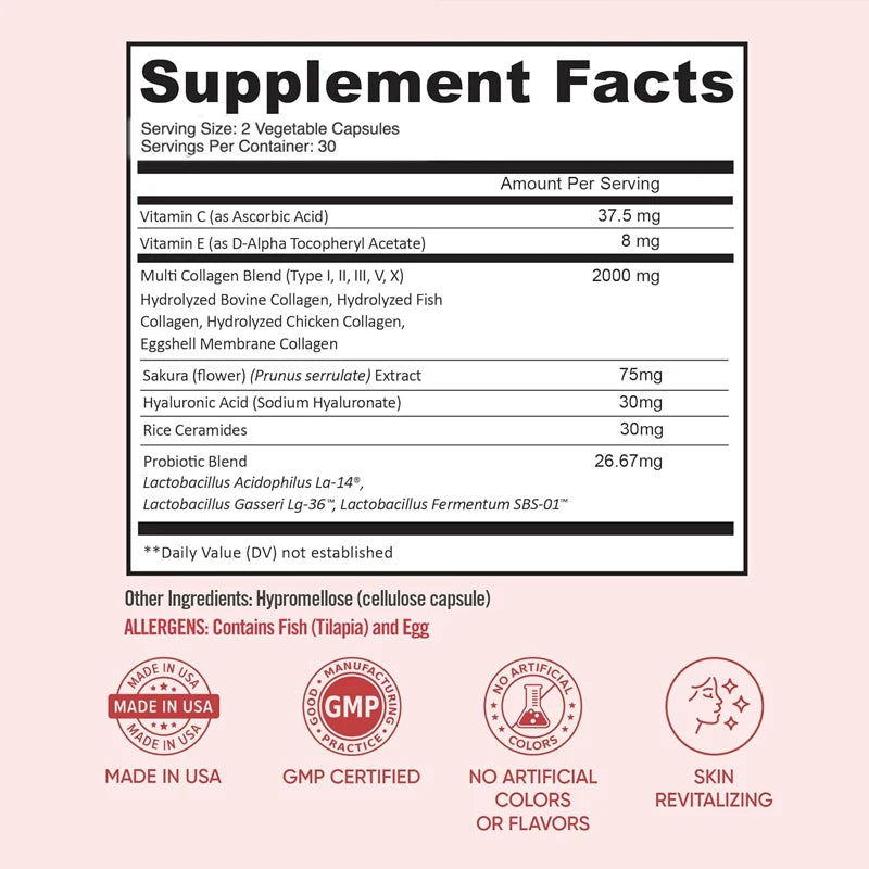 Probiotics Ph Balance Urinary Tract Health Female Health | Hyaluronic Acid, Probiotics, Vitamin C, Multi Collagen 60 Capsules