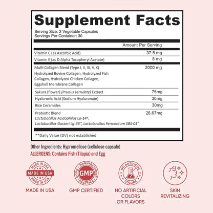 Probiotics Ph Balance Urinary Tract Health Female Health | Hyaluronic Acid, Probiotics, Vitamin C, Multi Collagen 60 Capsules